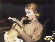 Charles Barber Girl Reading with Pug oil on canvas